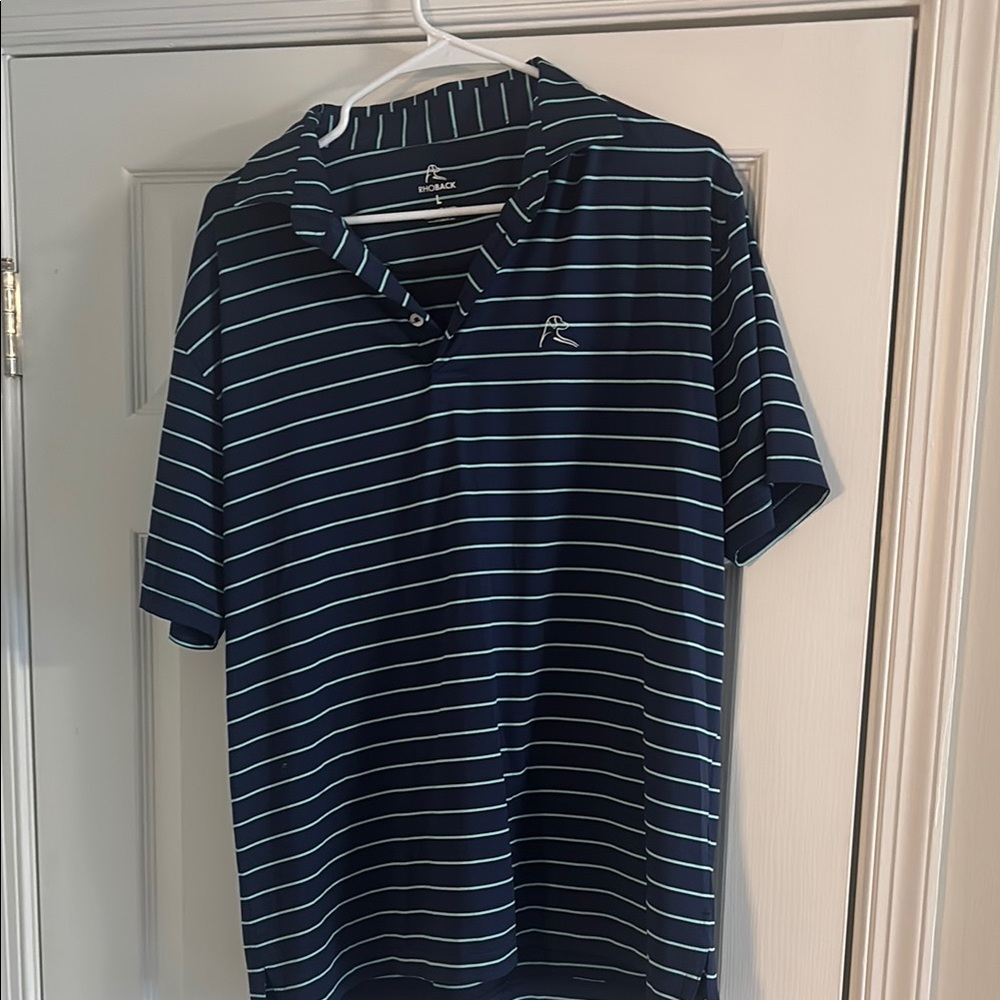 Rhoback Navy and Mint Striped Golf Shirt